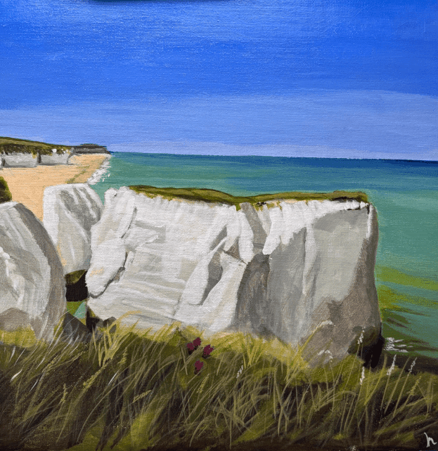 Where the chalk meets the sea by Helen Sutton — Acrylic on canvas